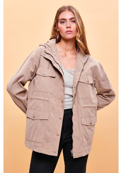 Kadın Sharon Taba Kapüşonlu Gabardin Parka fiyatları