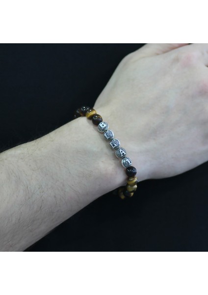 Kaplangözü Metal Kombinli Kişiye Özel Isim Yazılı Küre Kesim Doğaltaş Bileklik modelleri