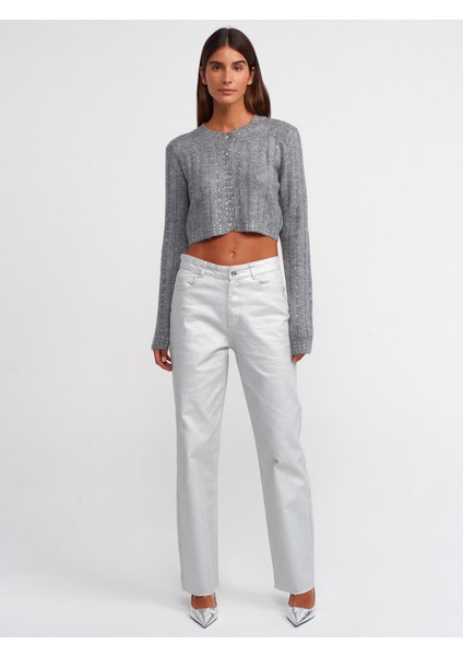 70449 Parlak Straight Pantolon-Gümüş