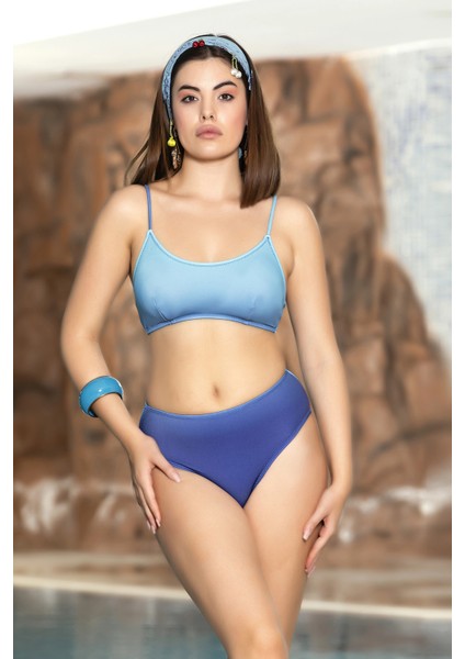 Kadın Mavi Ayarlanabilir Ip Askılı Bady Bikini Takım HZL24S-AR1753