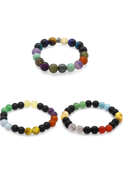 Küre Kesim Multicolor Doğaltaş Kombinli Erkek-Kadın-Genç Başarı 3'lü Set Bileklik