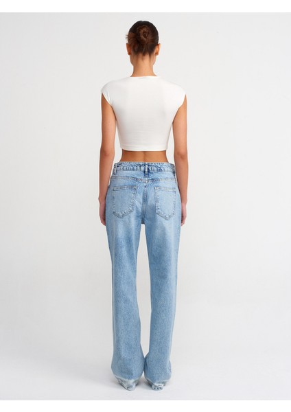 71428 Paça Ucu Beyazlatılmış Denim Pantolon-Mavi fiyatları