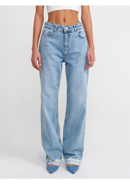 71428 Paça Ucu Beyazlatılmış Denim Pantolon-Mavi modelleri