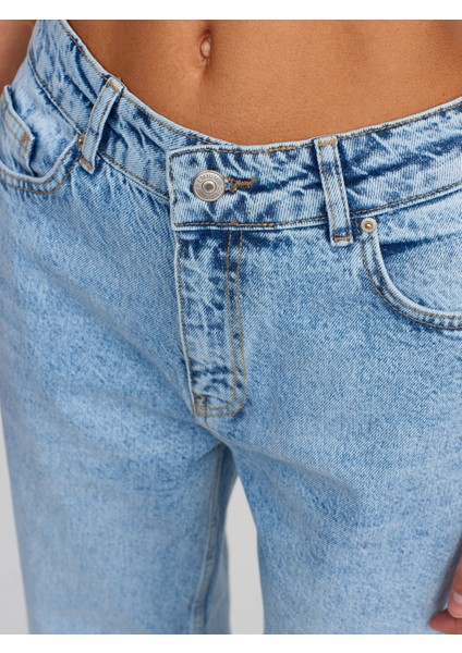 71428 Paça Ucu Beyazlatılmış Denim Pantolon-Mavi fırsatları