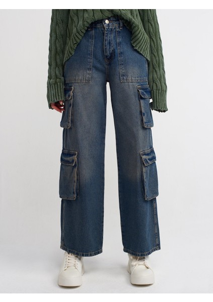 71367 Kargo Cepli Tint Yıkama Denim Pantolon-Tint