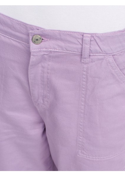 70869 Paçası Kaytanlı Kargo Denim Pantolon-Lila modelleri