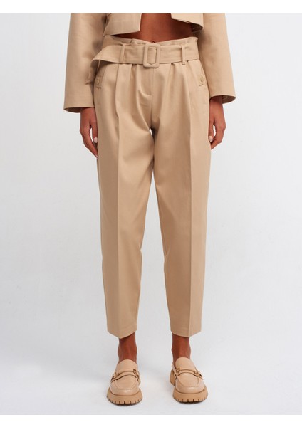 71227 Kemerli Paperbag Pantolon-Bej modelleri