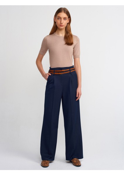 71245 Kemerli Yüksek Bel Pantolon-Lacivert