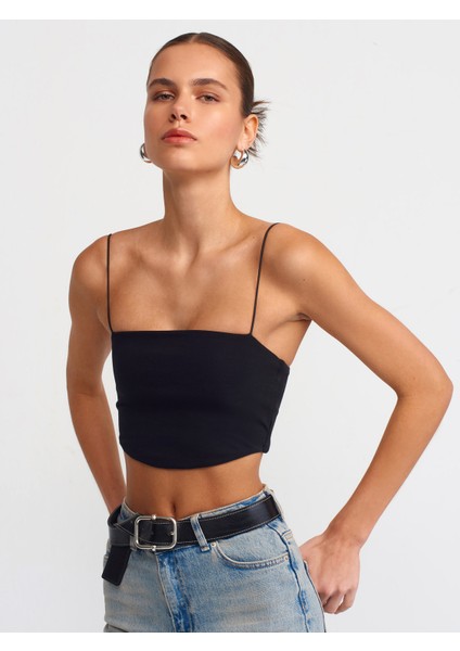 20793 Askılı Crop Top-Siyah