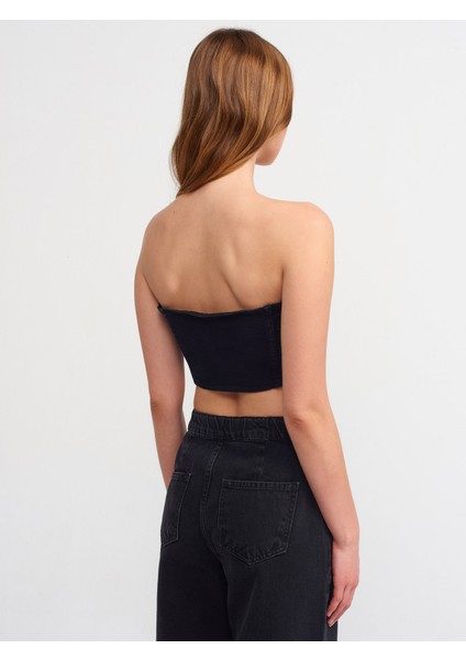 50712 Yanı Fermuarlı Denim Büstiyer-Siyah fiyatları