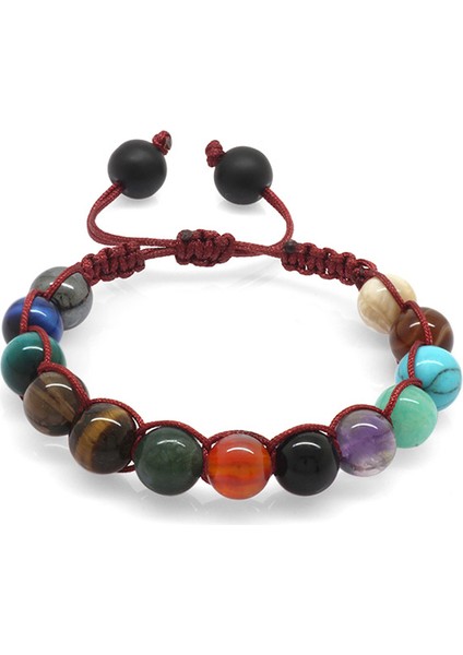 Makrome Örgülü Küre Kesim Multicolor Doğaltaş Kombinli Genç Başarı Bileklik