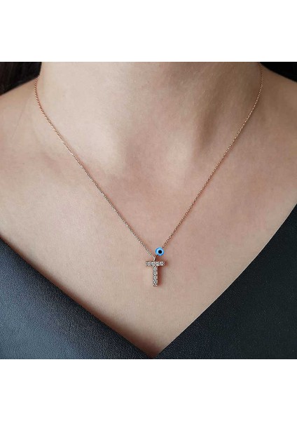 Gümüş Rose 3 Boyutlu Nazarlı Harf Bayan Kolye modelleri