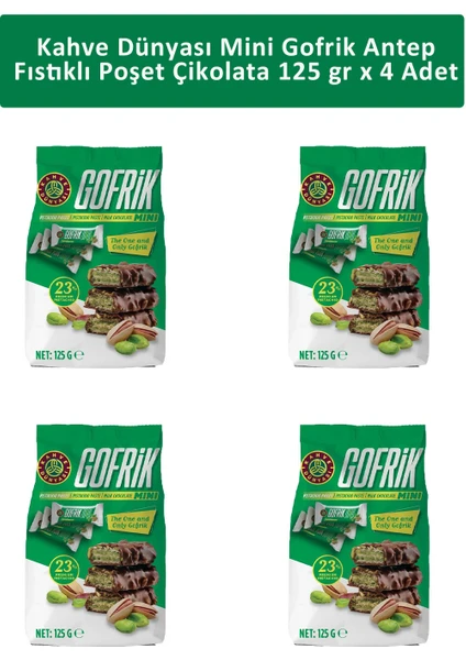 Kahve Dünyası Mini Gofrik Antep Fıstıklı Poşet Çikolata 125 gr x 4 Adet