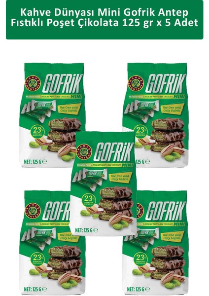 Kahve Dünyası Mini Gofrik Antep Fıstıklı Poşet Çikolata 125 gr x 5 Adet