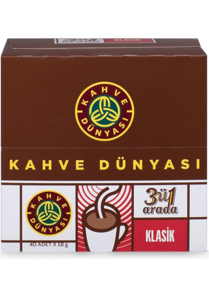 Kahve Dünyası 3ü1 Arada Klasik Kahve 40 x 18 gr x 2 Adet