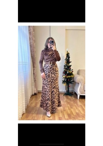 Kadın Leopar Desenli Maxi Boy Saten Etek indirimleri