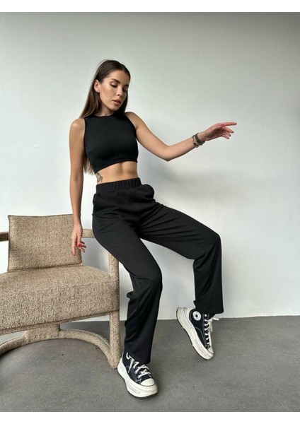 Kadın Siyah Fitilli Bürümcük Kumaş Ikili Takım fiyatları