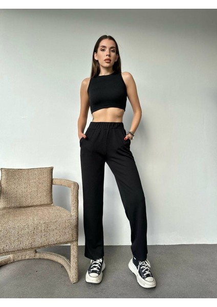 Kadın Siyah Fitilli Bürümcük Kumaş Ikili Takım modelleri