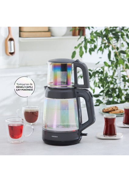 Glass Tea XL 35 Bardak Renkli Camlı Çay Makinesi Opal