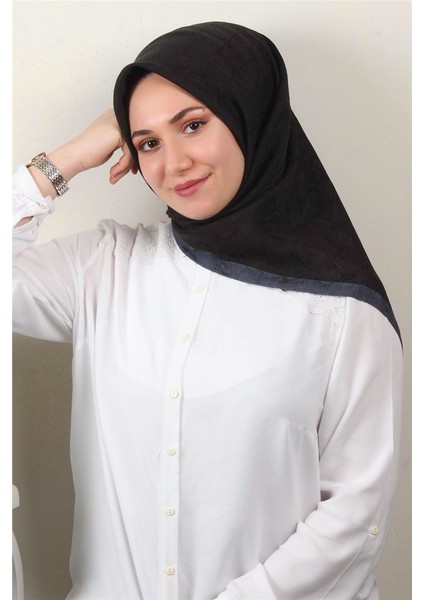 Ipeksi Monogram Eşarp 8086-11 Siyah-Füme
