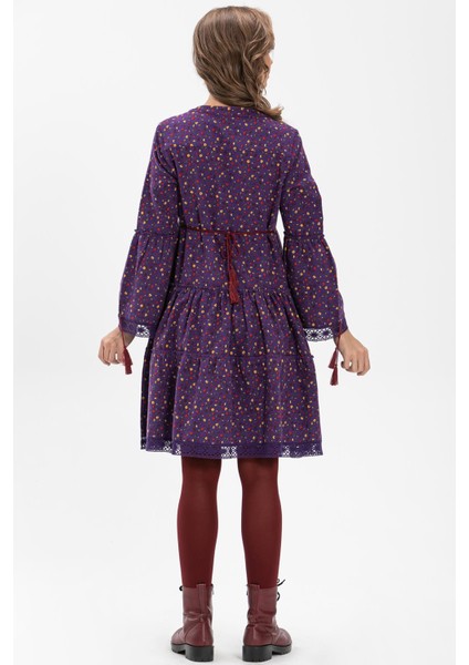 Uzun Kol Seçil Pazen Kısa Sonbahar ve Kışlık Elbise Çıtır Desen Mor Mor fiyatları