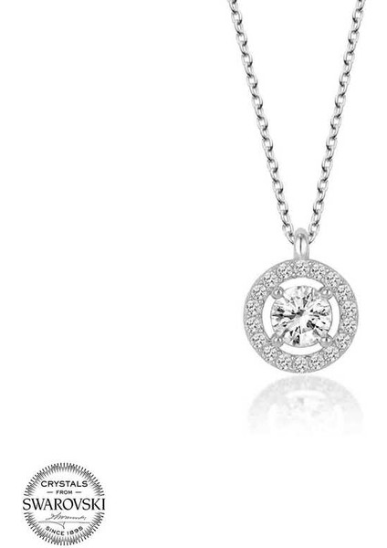 Swarovski Taşlı Gümüş Tektaş Bayan Kolye