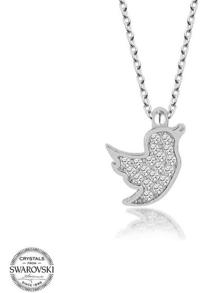 Swarovski Taşlı Gümüş Kuş Bayan Kolye