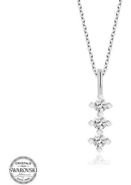 Swarovski Taşlı Gümüş Üçtaş Tektaş Bayan Kolye
