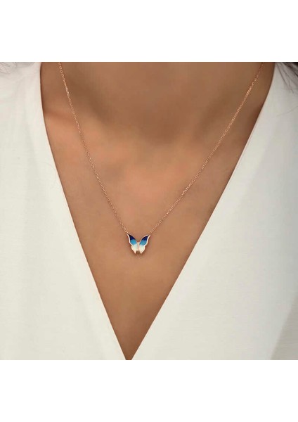 Gümüş Rose Minimal Kelebek Bayan Kolye modelleri