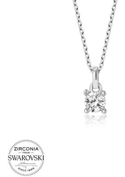 Swarovski Taşlı Gümüş Tektaş Bayan Kolye