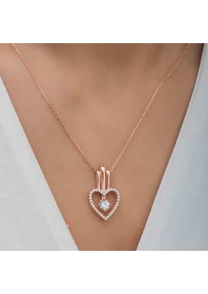 Gümüş Rose Kalpli Tek Taş Kadın Kolye fırsatları