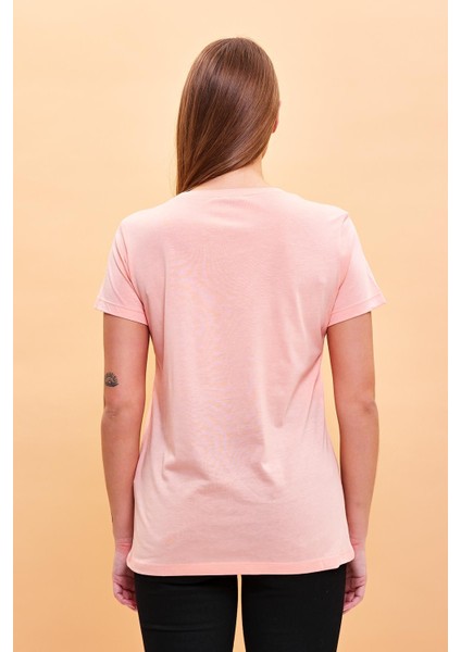 Kadın Boyfriend Toz Pembe Bisiklet Yaka Regular Fit Modal T-Shirt (Lyocell)