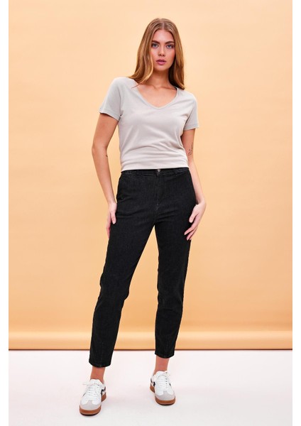 Kadın Boyfriend Gri V Yaka Regular Fit Modal T-Shirt (Lyocell) fiyatları
