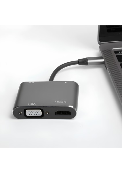 Type-C 4 In 1 4K Hdmı VGA USB 3.0 Type-C Şarj Girişli Adaptör