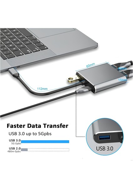 Type-C 4 In 1 4K Hdmı VGA USB 3.0 Type-C Şarj Girişli Adaptör