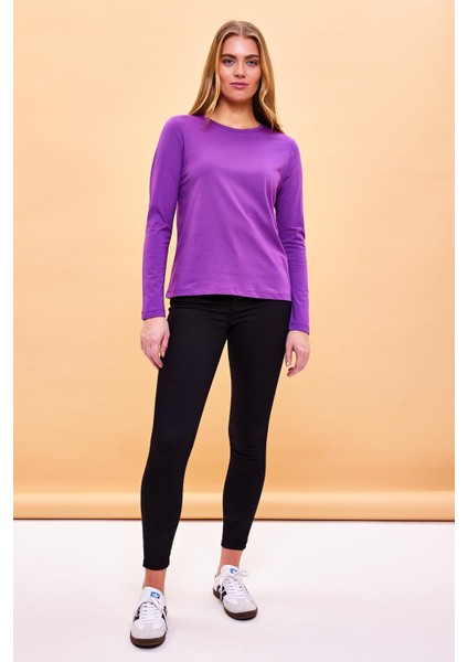 Kadın Gloria Menekşe Bisiklet Yaka Regular Fit Basic T-Shirt fiyatları