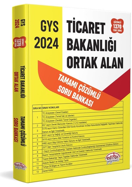 2024 GYS Ticaret Bakanlığı Tüm Kadrolar Için Ortak Alan Soru Bankası Çözümlü Yayınevi