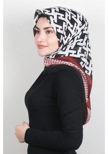 Pamuklu Trend Eşarp 9932-12 Siyah-Kırmızı