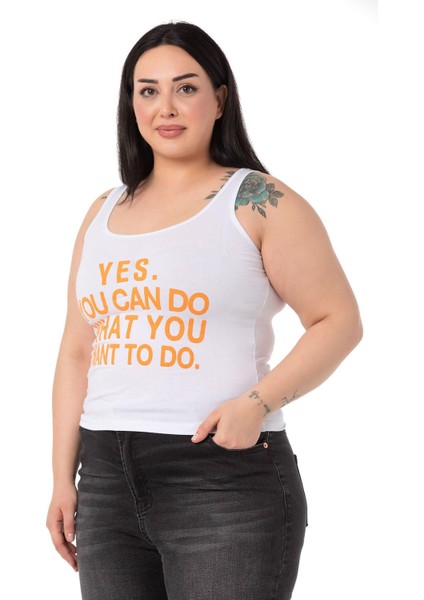 Büyük Askılı Yazılı Beyaz Turuncu T-Shirt indirimleri