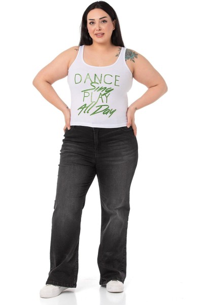Büyük Askılı Yazılı Beyaz Yeşil T-Shirt fiyatları