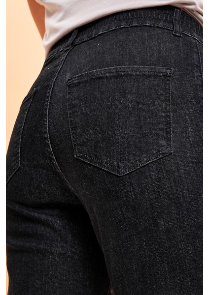 Kadın Norah Jet Black Beli Lastikli Jean Pantolon