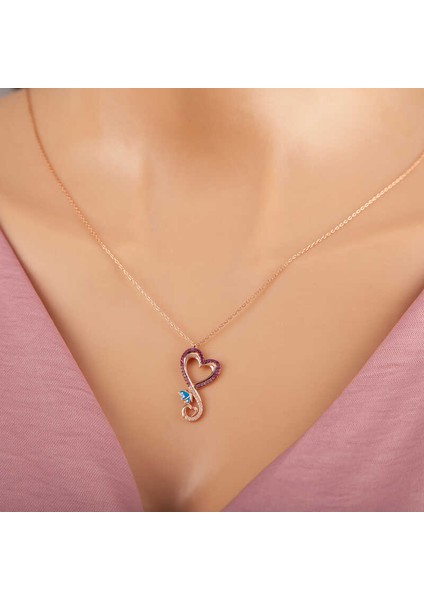 Gümüş Rose Kalpli Kelebek Kadın Kolye fiyatları