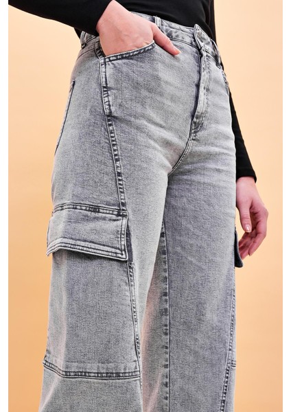 Kadın Wanda Kargo Cepli Wide Leg Grey Jean Pantolon modelleri