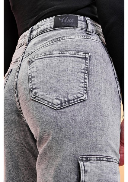 Kadın Wanda Kargo Cepli Wide Leg Grey Jean Pantolon fırsatları