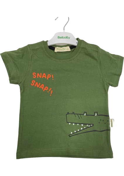 T-Shirt Snap Baskılı Haki