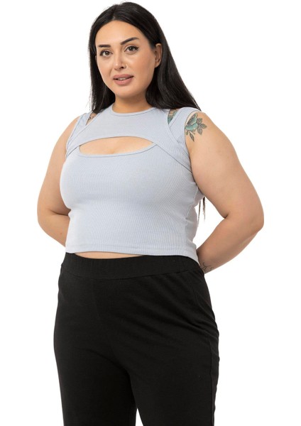 Büyük Beden Göğüs Dekolteli Fitilli Kaşkorse Gri Body fırsatları