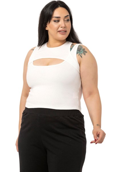 Büyük Beden Göğüs Dekolteli Fitilli Kaşkorse Ekru Body fırsatları