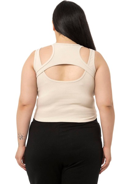 Büyük Beden Göğüs Dekolteli Fitilli Kaşkorse Bej Rengi Body modelleri