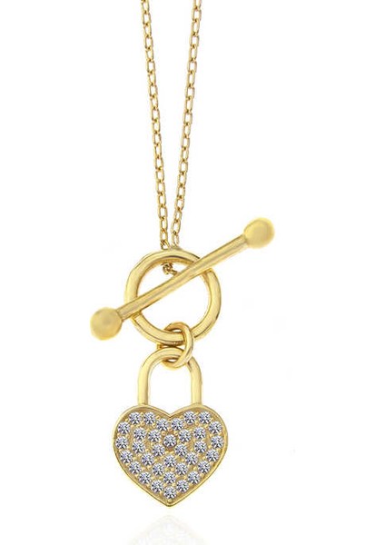 Gümüş Gold Sallantılı Kalp Kadın Kolye