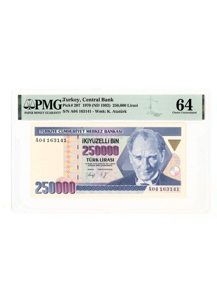 250.000 Tl 7. Emisyon A04 Pmg Sertifikalı 64 Epq Çil Banknot